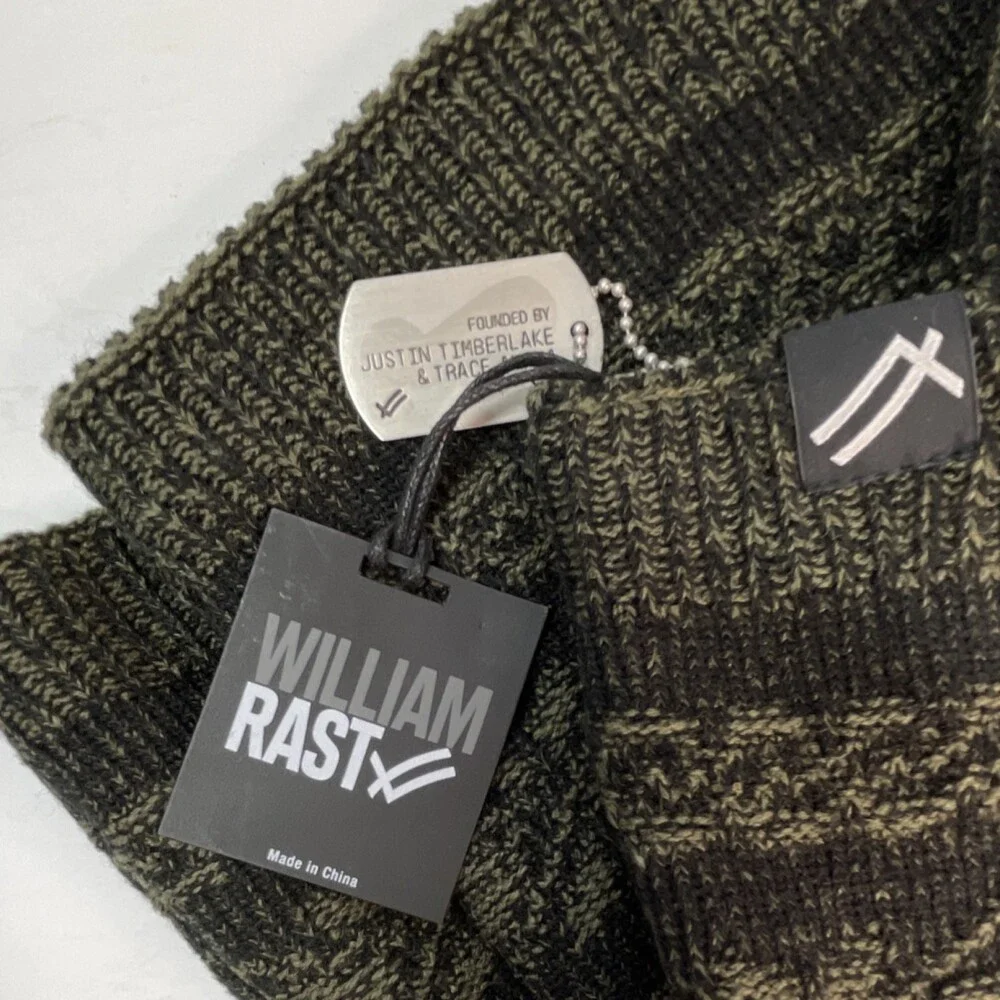William Rast Green/Black Acrylic Knit Geometric Logo Cowl Snood Scarf